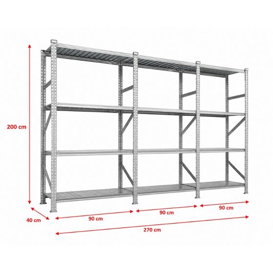 Metalsistem Dexion Γαλβανιζέ Ραφιέρα 270x40x200cm Αντοχή 180kg / Ράφι με 12 Ράφια Max Αντοχή 2160kg