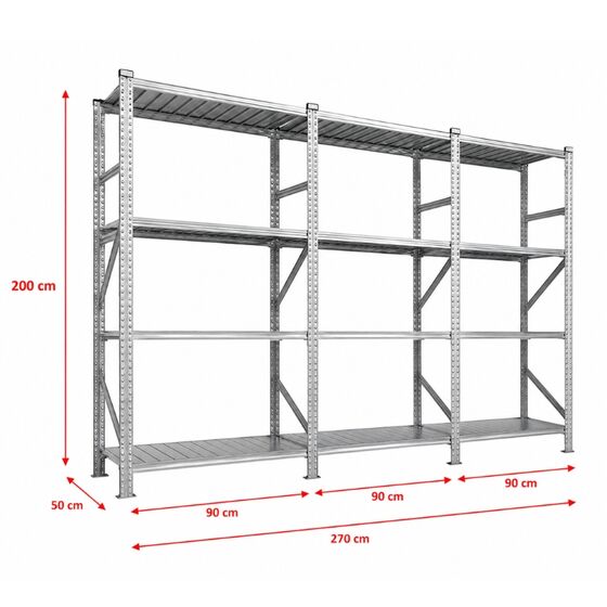 Metalsistem Dexion Γαλβανιζέ Ραφιέρα 270x50x200cm Αντοχή 150kg / Ράφι με 12 Ράφια Max Αντοχή 1800kg