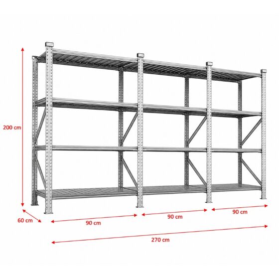 Metalsistem Dexion Γαλβανιζέ Ραφιέρα 270x60x200cm Αντοχή 130kg / Ράφι με 12 Ράφια Max Αντοχή 1560kg