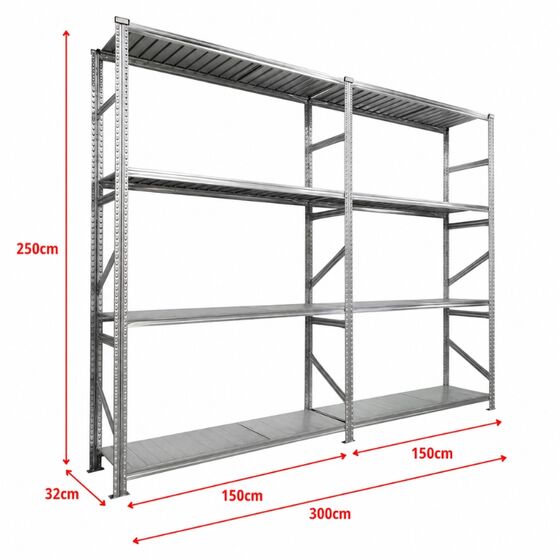 Metalsistem Dexion Γαλβανιζέ Ραφιέρα 300x32x250cm Αντοχή 170kg / Ράφι με 8 Ράφια Max Αντοχή 1360kg