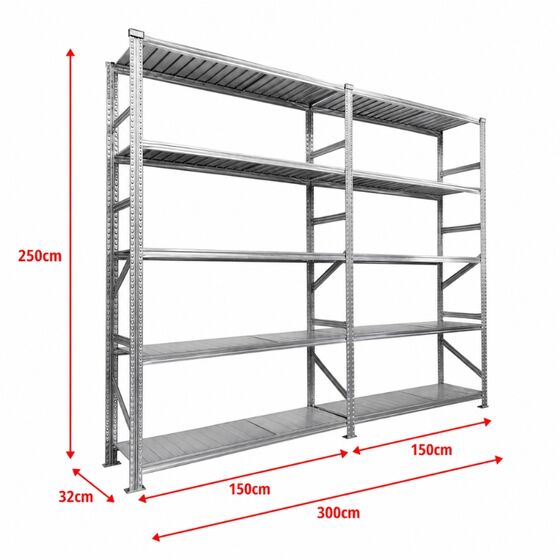Metalsistem Dexion Γαλβανιζέ Ραφιέρα 300x32x250cm Αντοχή 170kg / Ράφι με 14 Ράφια Max Αντοχή 2380kg