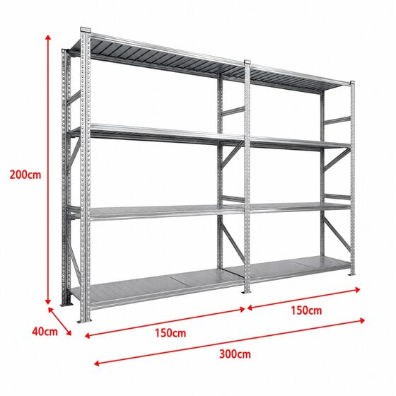 Metalsistem Dexion Γαλβανιζέ Ραφιέρα 300x40x200cm Αντοχή 160kg / Ράφι με 8 Ράφια Max Αντοχή 1280kg