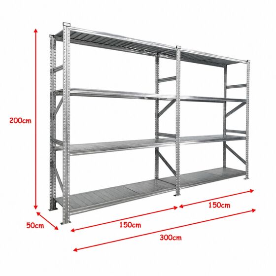 Metalsistem Dexion Γαλβανιζέ Ραφιέρα 300x50x200cm Αντοχή 150kg / Ράφι με 8 Ράφια Max Αντοχή 1200kg