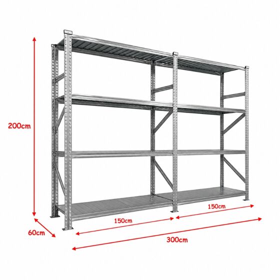 Metalsistem Dexion Γαλβανιζέ Ραφιέρα 300x60x200cm Αντοχή 140kg / Ράφι με 8 Ράφια Max Αντοχή 1120kg