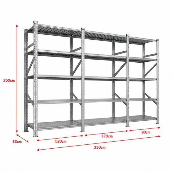 Metalsistem Dexion Γαλβανιζέ Ραφιέρα 330x32x250cm Αντοχή 160kg / Ράφι με 18 Ράφια Max Αντοχή 2880kg