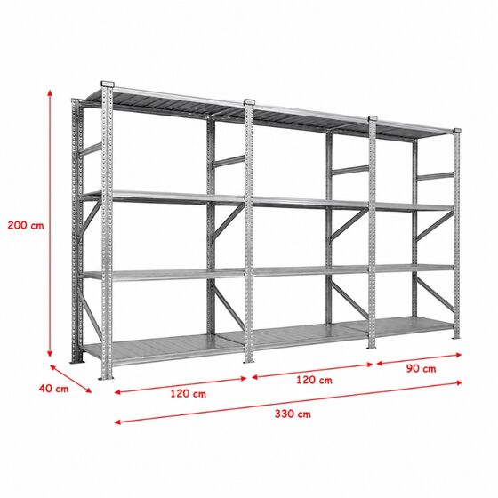 Metalsistem Dexion Γαλβανιζέ Ραφιέρα 330x40x200cm Αντοχή 150kg / Ράφι με 12 Ράφια Max Αντοχή 1800kg