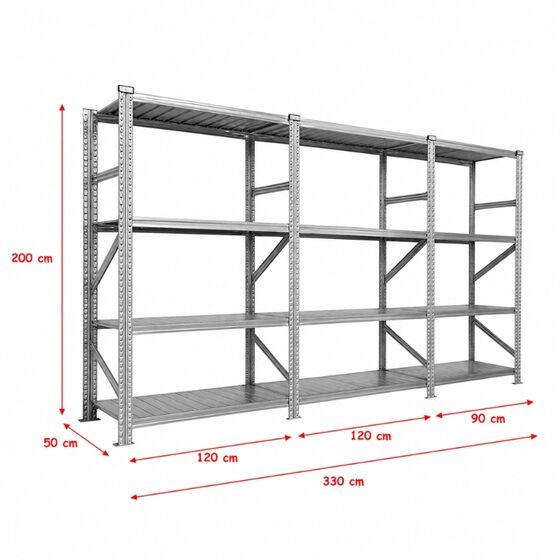 Metalsistem Dexion Γαλβανιζέ Ραφιέρα 330x50x200cm Αντοχή 130kg / Ράφι με 12 Ράφια Max Αντοχή 1560kg