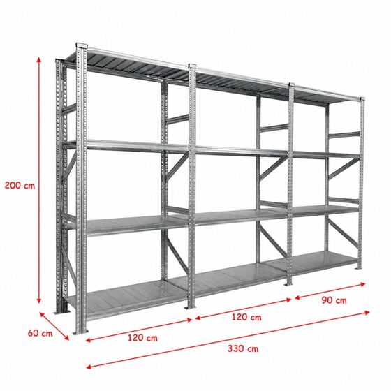 Metalsistem Dexion Γαλβανιζέ Ραφιέρα 330x60x200cm Αντοχή 130kg / Ράφι με 12 Ράφια Max Αντοχή 1560kg
