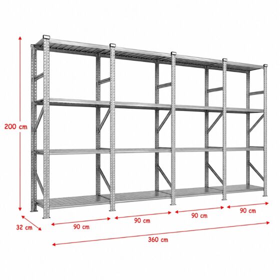 Metalsistem Dexion Γαλβανιζέ Ραφιέρα 360x32x200cm Αντοχή 160kg / Ράφι με 12 Ράφια Max Αντοχή 1920kg