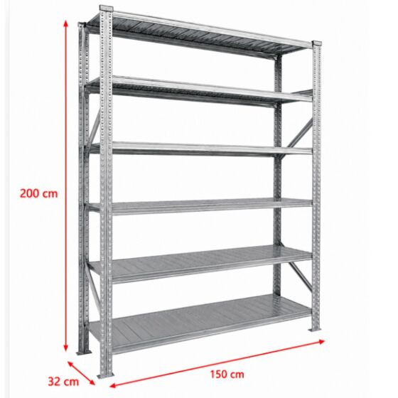 Metalsistem Dexion Γαλβανιζέ Ραφιέρα 150x32x200cm Αντοχή 170kg / Ράφι με 6 Ράφια