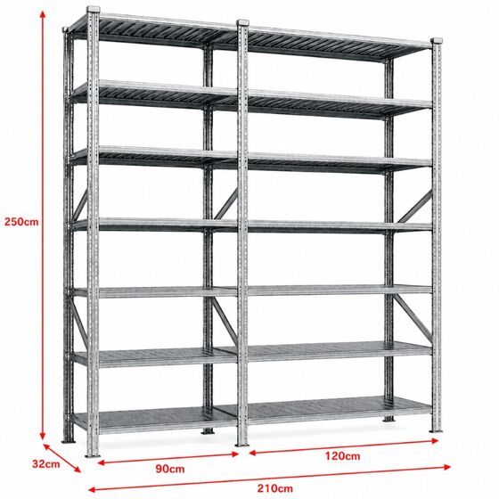 Metalsistem Dexion Γαλβανιζέ Ραφιέρα 210x32x250cm Αντοχή 160kg / Ράφι με 14 Ράφια Max Αντοχή 2240kg