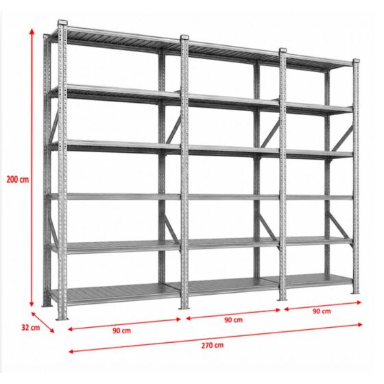 Metalsistem Dexion Γαλβανιζέ Ραφιέρα 270x32x200cm Αντοχή 195kg / Ράφι με 18 Ράφια Max Αντοχή 3510kg