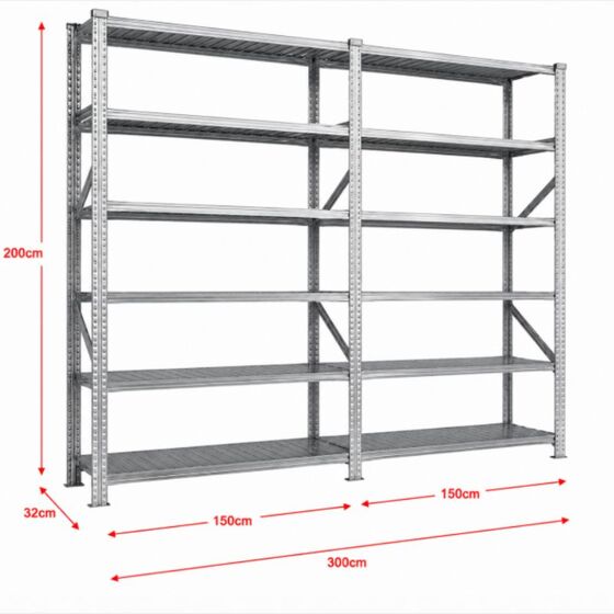 Metalsistem Dexion Γαλβανιζέ Ραφιέρα 300x32x200cm Αντοχή 170kg / Ράφι με 12 Ράφια Max Αντοχή 2040kg
