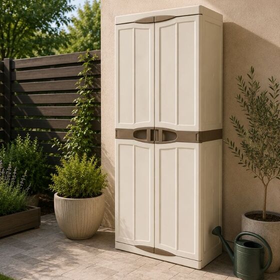 ARTPLAST Ιταλίας Πλαστική Ντουλάπα 22kg 70x46x180cm MASSIF 5 Χώρων 2φυλλη  Evolution Line Μπεζ/Καφέ