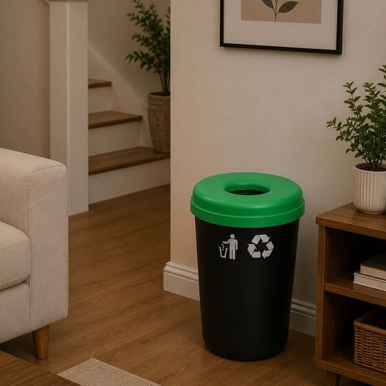 Κάδος Ανακύκλωσης 60lt Ø41x62.5cm 1.91kg Πλαστικός με Άνοιγμα Ø14cm στο Καπάκι Μαύρο-Πράσινο Ελλάδας