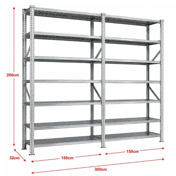 Metalsistem Dexion Γαλβανιζέ Ραφιέρα 300x32x200cm Αντοχή 170kg / Ράφι με 14 Ράφια Max Αντοχή 2380kg