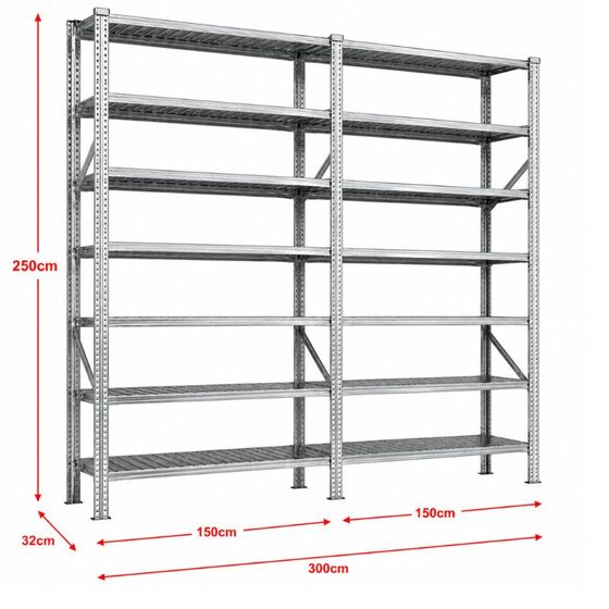 Metalsistem Dexion Γαλβανιζέ Ραφιέρα 300x32x250cm Αντοχή 170kg / Ράφι με 14 Ράφια Max Αντοχή 2380kg