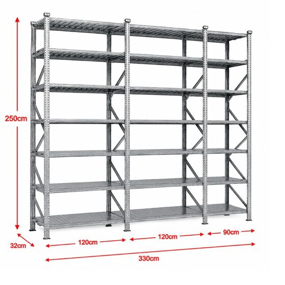 Metalsistem Dexion Γαλβανιζέ Ραφιέρα 330x32x250cm Αντοχή 160kg / Ράφι με 21 Ράφια Max Αντοχή 3360kg