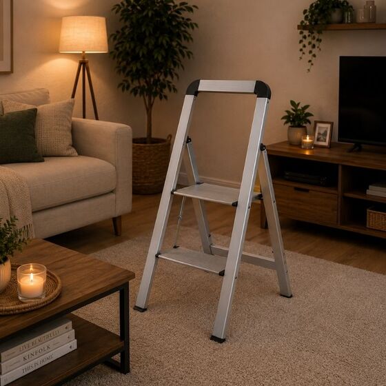 VESTA Σκαλοσκαμπό Αλουμινίου TIKO 39x52.6x86.6cm με 2 Σκαλιά MAX Αντοχή Βάρους 150kg Βάρος 2.4kg Ασημί