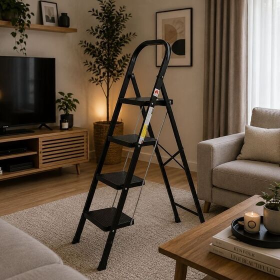 VESTA ΤΙΚΟ Σκαλοσκαμπό Μεταλλικό 45x90x126cm με 4 Σκαλιά MAX Αντοχή 150kg Βάρος 5.9kg Μαύρο