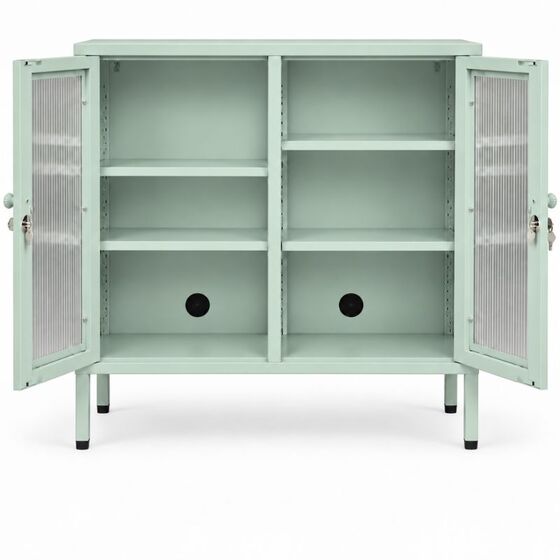 STEELEN COLOR Μεταλλική Ντουλάπα 100x40x70cm Πάχους 0.8mm Εσωτερικού Χώρου με Βιτρίνα Τζάμι και Πόδια Pastel Green