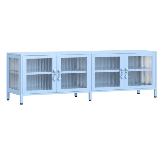 STEELEN COLOR Μεταλλικό Ντουλάπι - Έπιπλο Τηλεόρασης 160x45x55cm Πάχους 0.8mm Εσωτερικού Χώρου Βιτρίνα με Πόδια και Τζάμι Baby Blue