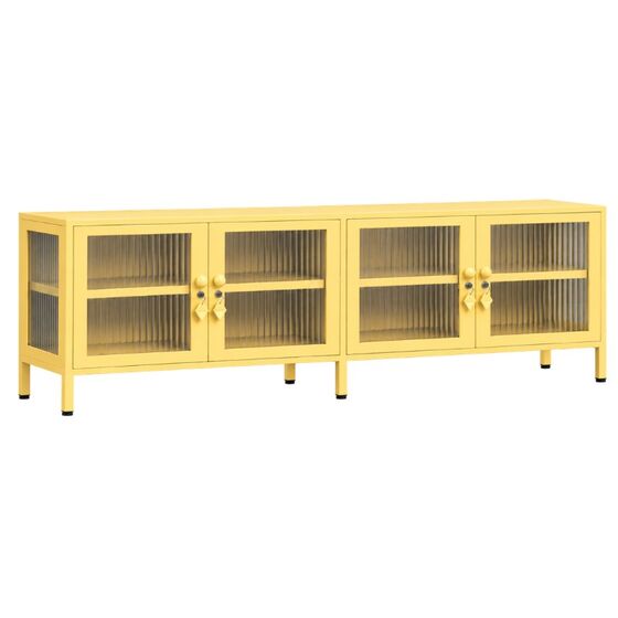 STEELEN COLOR Μεταλλικό Ντουλάπι - Έπιπλο Τηλεόρασης 160x45x55cm Πάχους 0.8mm Εσωτερικού Χώρου Βιτρίνα με Πόδια και Τζάμι Butter Yellow