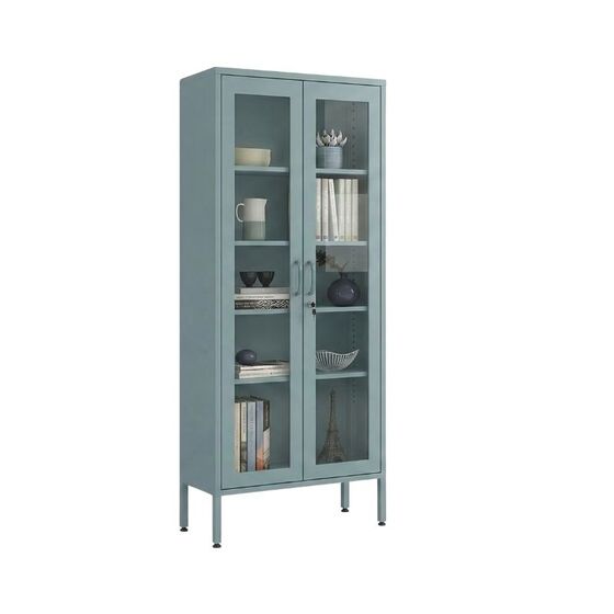 STEELEN COLOR Μεταλλική Ντουλάπα - Βιβλιοθήκη 80x35x190cm Πάχους 0.8mm Εσωτερικού Χώρου με Τζάμι και Πόδια Baby Blue