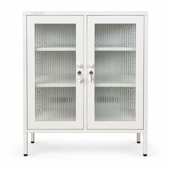 STEELEN COLOR Μεταλλική Ντουλάπα 80x40x90cm Πάχους 0.8mm Εσωτερικού Χώρου Βιτρίνα με Τζάμι και Πόδια White