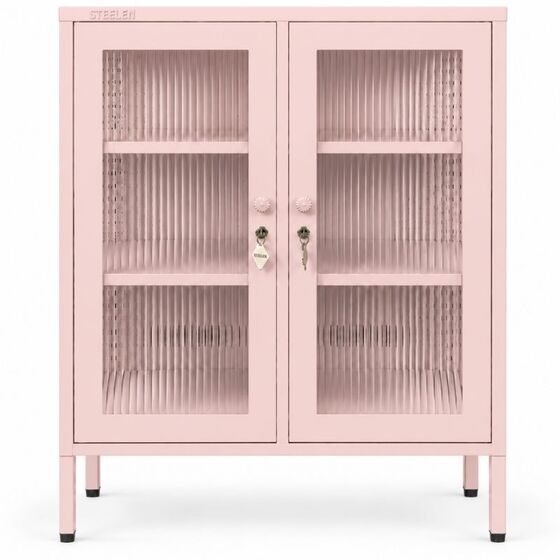STEELEN COLOR Μεταλλική Ντουλάπα Βιτρίνα με Τζάμι 100x40x70cm Πάχους 0.8mm Εσωτερικού Χώρου και Πόδια Baby Pink