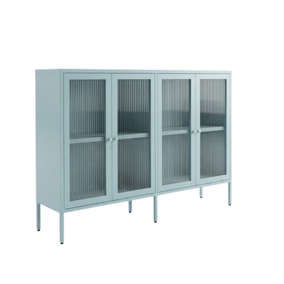 STEELEN COLOR Metal TV Cabinet - Storage Unit 160x45x55cm, 0.8mm Thickness, Indoor Use with Legs and Glass, Baby Blue