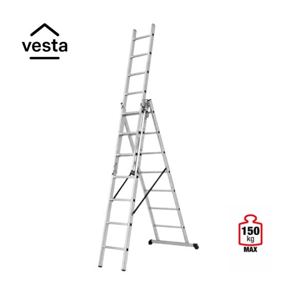 VESTA Σκάλα Αλουμινίου 3x7 Σκαλιά Επαγγελματική 4.22m Αναπτυσσόμενη Τριπλή με Βάση Στήριξης 10kg MAX Αντοχή 150kg