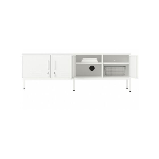 STEELEN COLOR Μεταλλικό Ντουλάπι -Έπιπλο Τηλεόρασης 160x45x55cm Πάχους 0.7mm Εσωτερικού Χώρου με Πόδια Cotton White