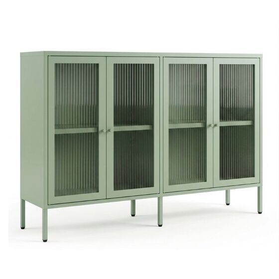 STEELEN COLOR Μεταλλικό Ντουλάπι - Έπιπλο Τηλεόρασης 160x45x55cm Πάχους 0.8mm Εσωτερικού Χώρου με Πόδια και Τζάμι Pastel Green