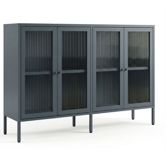 STEELEN COLOR Μεταλλικό Ντουλάπι - Έπιπλο Τηλεόρασης 160x45x55cm Πάχους 0.8mm Εσωτερικού Χώρου με Πόδια και Τζάμι Slate Grey