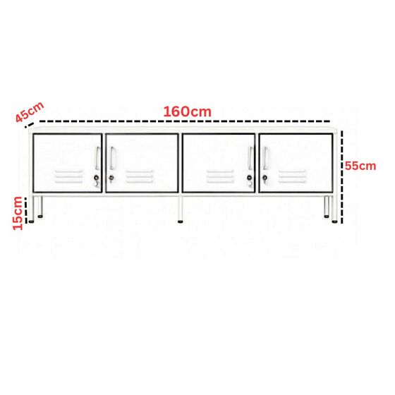 STEELEN COLOR Μεταλλικό Ντουλάπι - Έπιπλο Τηλεόρασης 160x45x55cm Πάχους 0.8mm Εσωτερικού Χώρου με Πόδια και Τζάμι Slate Grey