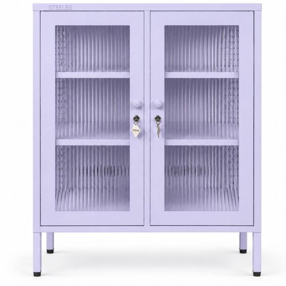 STEELEN COLOR Μεταλλική Ντουλάπα 80x40x90cm Πάχους 0.8mm Εσωτερικού Χώρου Βιτρίνα με Τζάμι και Πόδια Lilac