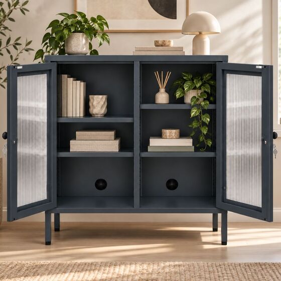 STEELEN COLOR Μεταλλική Ντουλάπα 80x40x90cm Πάχους 0.8mm Εσωτερικού Χώρου Βιτρίνα με Τζάμι και Πόδια Slate Grey