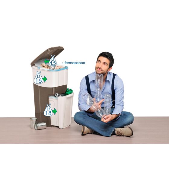 BAMA Ιταλίας Κάδος Ανακύκλωσης Απορριμμάτων 28x39x70cm Τριπλός Πλαστικός Κουζίνας 38.5lt Λευκό-Ανοιχτό Γκρι 2.5kg