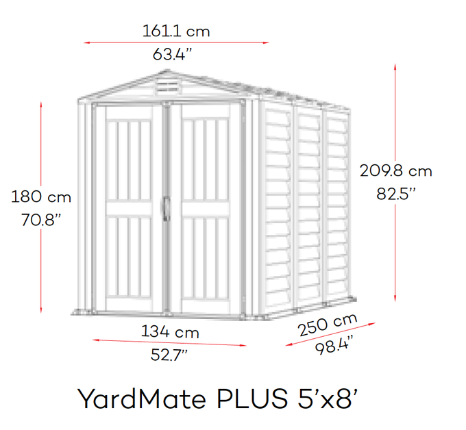 DURAMAX USA Αποθήκη Κήπου Βαρέως Τύπου Πλαστική 6.64m³ 161.1Χ250Χ209.8cm 84kg YardMate Plus 5'X8' Adobe & Anthracite 6