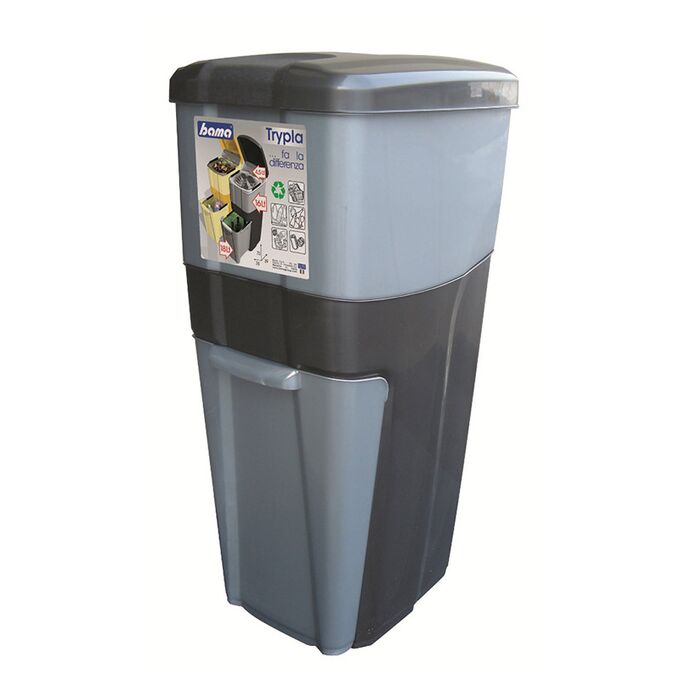 Κάδος Ανακύκλωσης Απορριμάτων 28x39x70cm Τριπλός Πλαστικός Κουζίνας 38.5lt Γραφίτης-Ασημί 2.5kg
