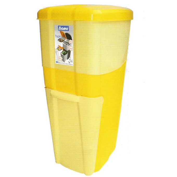 Κάδος Ανακύκλωσης Απορριμάτων 28x39x70cm Τριπλός Πλαστικός Κουζίνας 38.5lt Κροκί-Κίτρινο 2.5kg