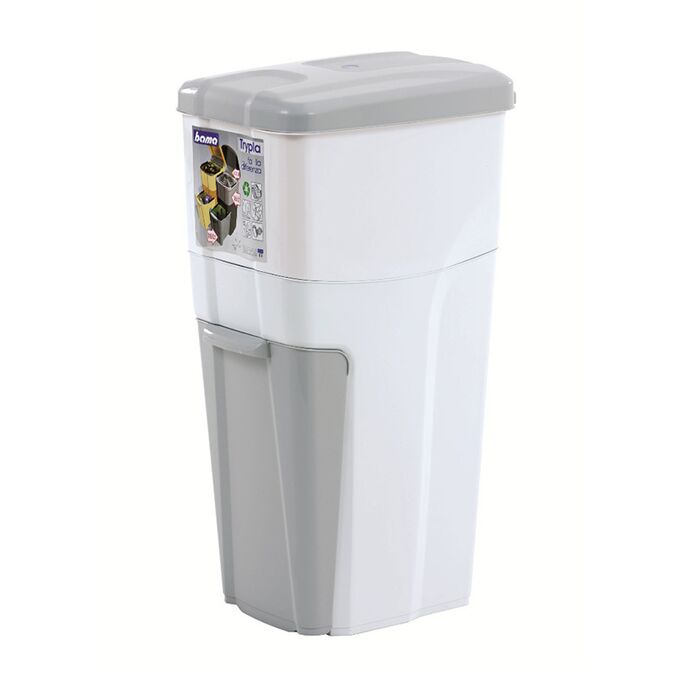 Κάδος Ανακύκλωσης Απορριμάτων 28x39x70cm Τριπλός Πλαστικός Κουζίνας 38.5lt Λευκό-Ανοιχτό Γκρι 2.5kg