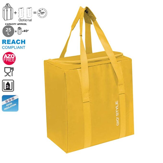 GIOSTYLE ITALY Ισοθερμική Τσάντα 32.5x21x34.5cm Πάχος 5mm 25lt Πολυεστέρας 70D MAX Απόδοση 11 Ώρες Πιστοποιήσεις Azo FREE/REACH FIESTA VERTICAL Κίτρινο