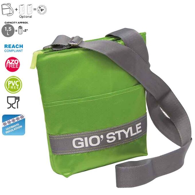 GIOSTYLE ITALY Ισοθερμική Τσάντα Ώμου 20x5.5x26cm Πάχος 10mm 1.5lt  Πολυεστέρας 420D MAX Απόδοση 9 Ώρες Πιστοποιήσεις Azo FREE/REACH SHOULDER BAG VELA Πράσινη
