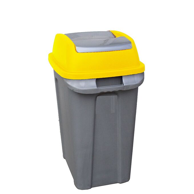 PLANET Κάδος Απορριμάτων 50lt 44x31x64cm 2kg Πλαστικός Επαγγελματικός/Οικιακός με Παλλόμενο Άνοιγμα Γκρι-Κίτρινο