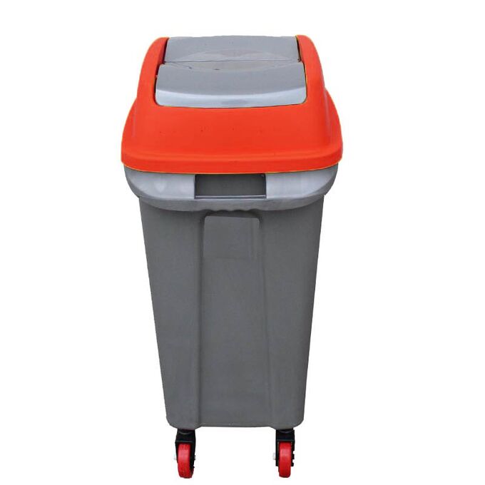 PLANET Κάδος Σκουπιδιών 70lt 47x35x77cm 3kg Πλαστικός Επαγγελματικός/Οικιακός με Παλλόμενο Άνοιγμα και 4 Ρόδες Γκρι-Κόκκινο