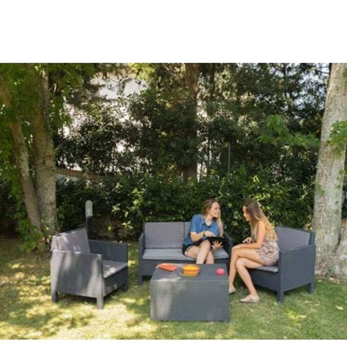 TOOMAX ITALY Καθιστικό-Σαλόνι Κήπου 4 Ατόμων + Τραπέζι Κήπου με Αποθηκευτικό Χώρο Πολυπροπυλένιο Rattan Ανθρακί OLIMPIA 4 SEATS