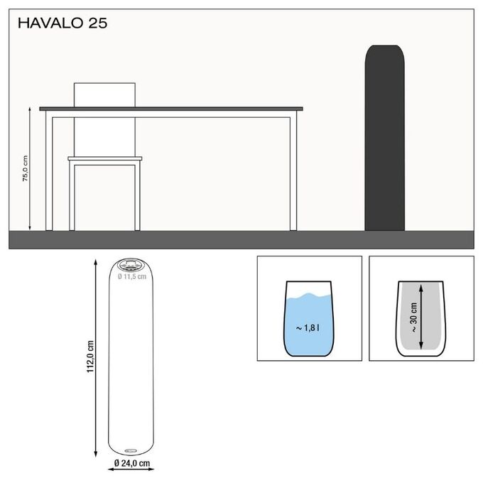 LECHUZA HAVALO 25 Επιδαπέδιο Βάζο/Ανθοστήλη 24x24x112cm με Εσωτερικό Κάδο Ανθρακί Basalt Grey LUXURY LINE Γερμανίας