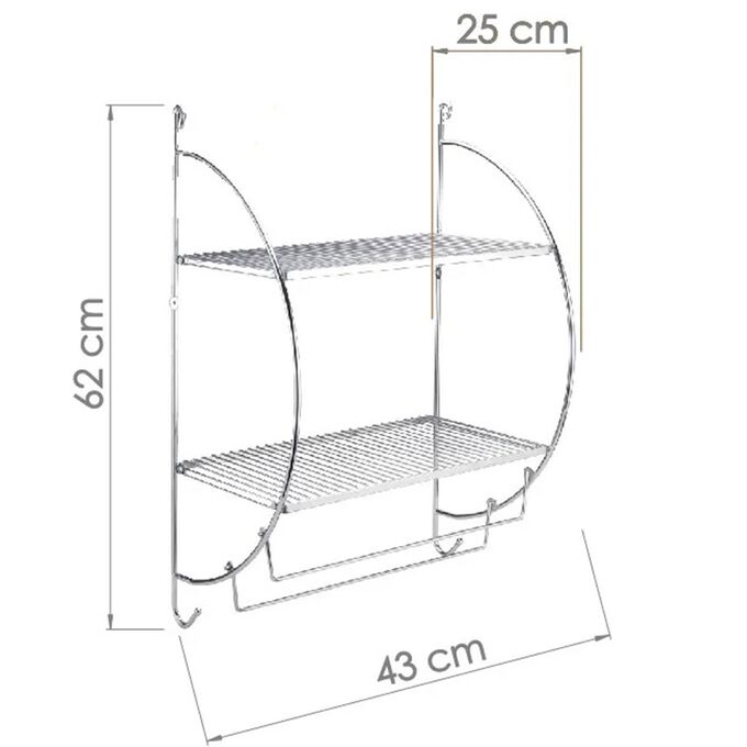 TEKNO-TEL Ραφιέρα Μπάνιου Πολυχρηστική 2όροφη 43x25x62cm Πάχος Ø5mm Βάρος 1.89kg Επιχρωμιωμένο Ατσάλι